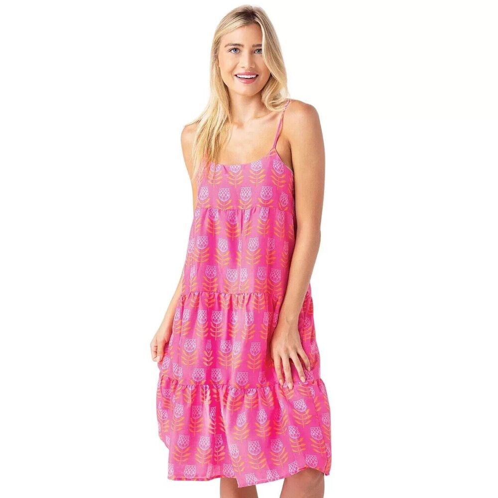 NWOT J. Marie Size M Maeve Pink Tulip Flower Print Dress
